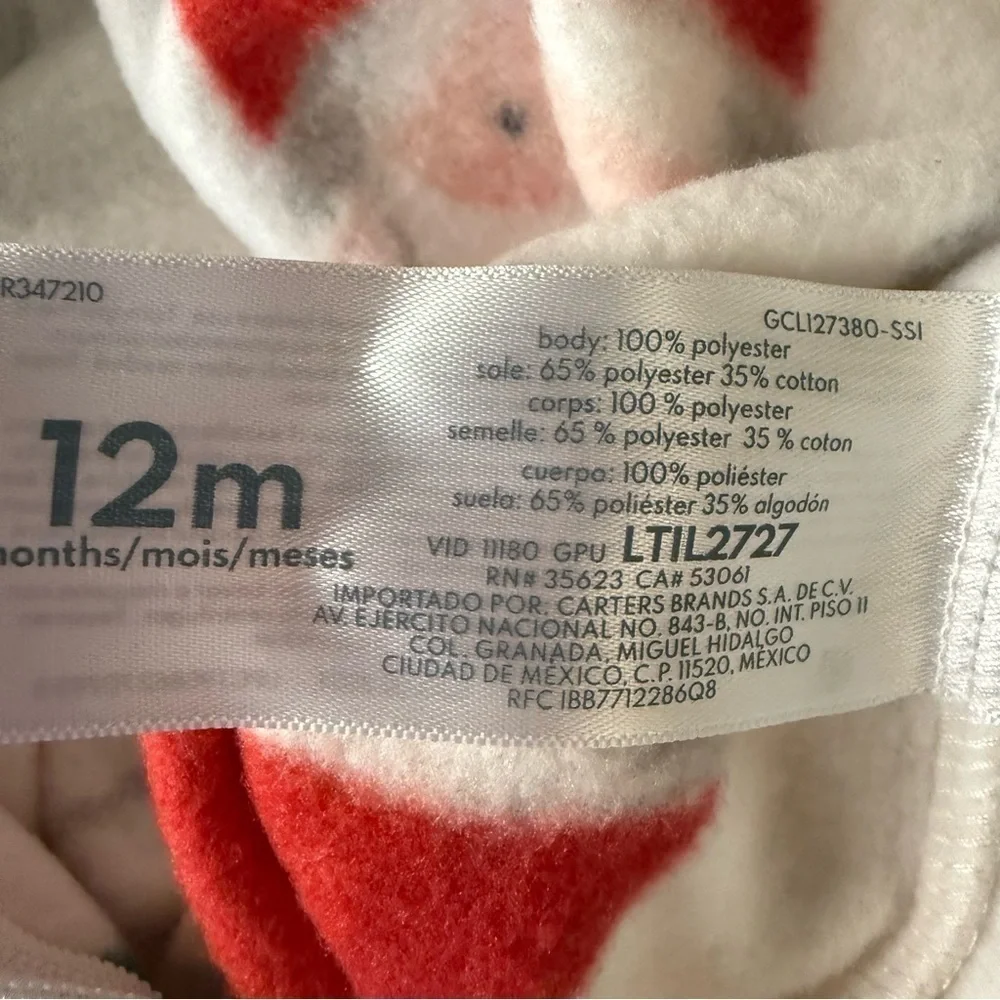 NWT Carters Christmas Santa Clause soft fleece sleeper size 12 months